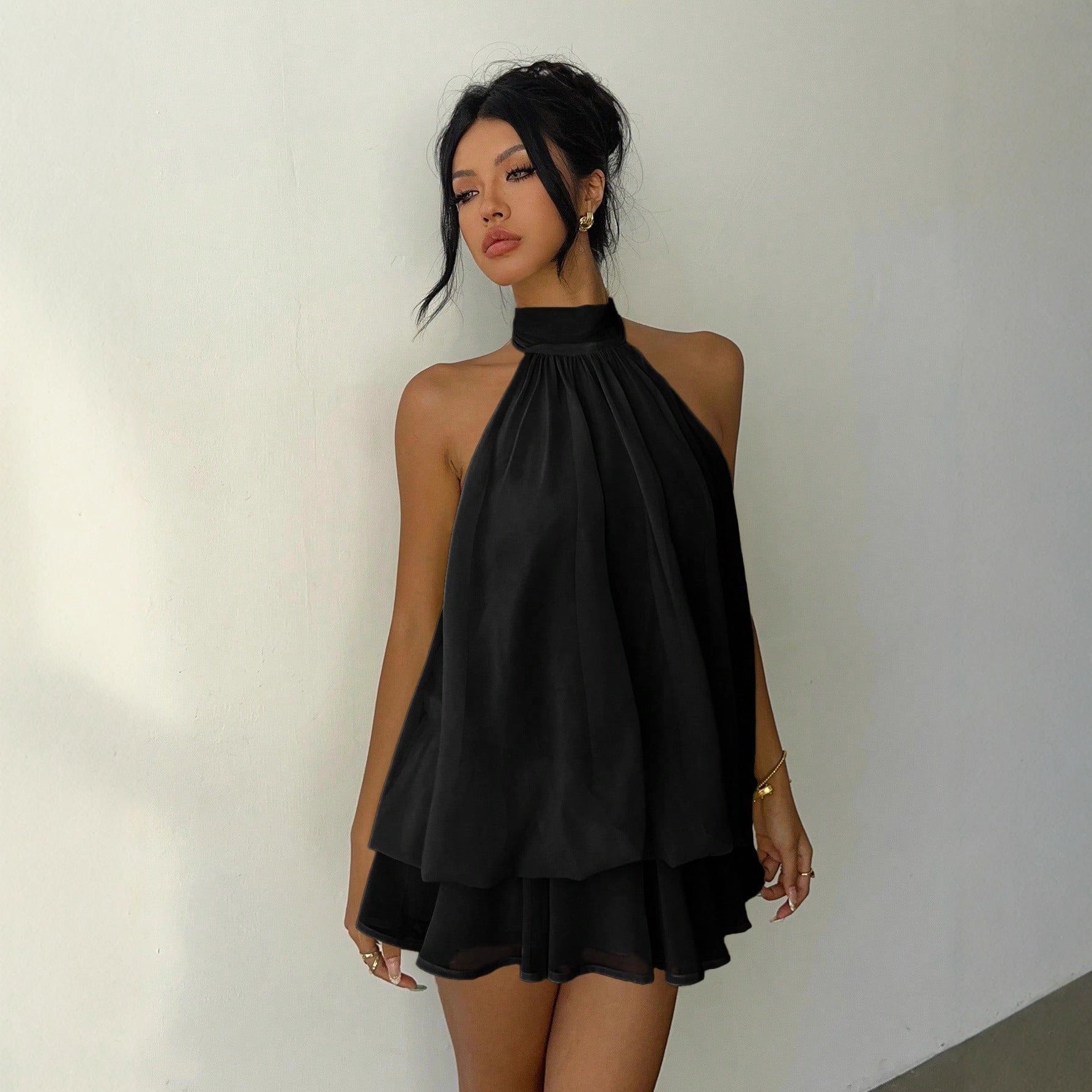 amara backless mini dress black Asymmetric Halter Size:1 - (US2-4) global-season-PF25 Plus Size Black High Waist 72cmLength 62cmBust 77cmHip