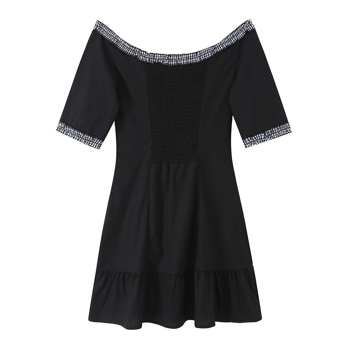 One shoulder slim fit dress with ruffled edges for slimming effect