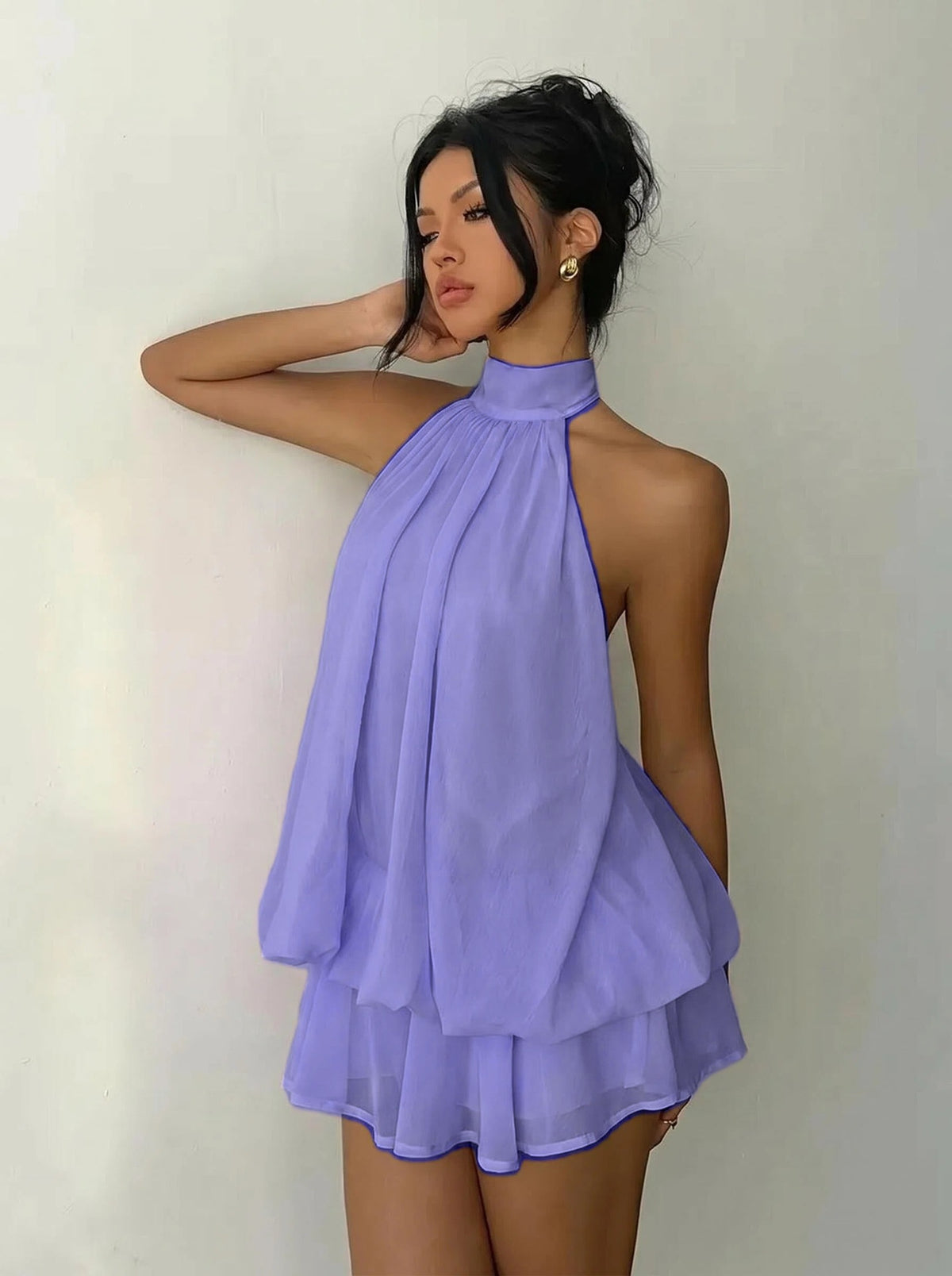 amara halter dress - dusty mauve purple Asymmetric Mini oh polly prom gown