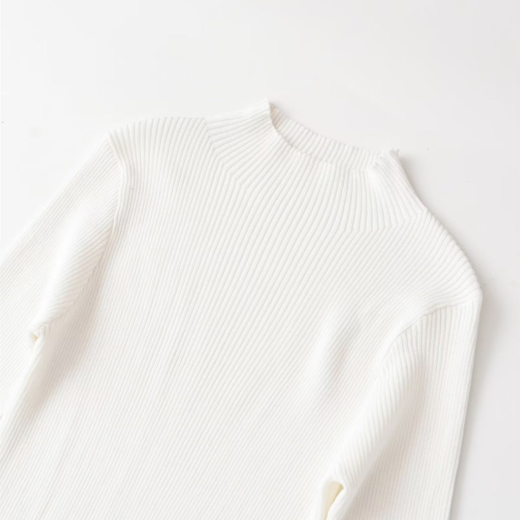 Long sleeved high neck wavy ribbed knitted dress