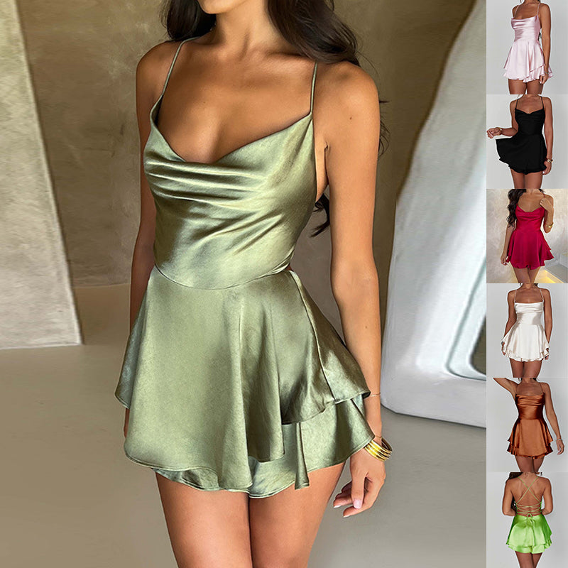 Isla satin lace-up mini dress for women