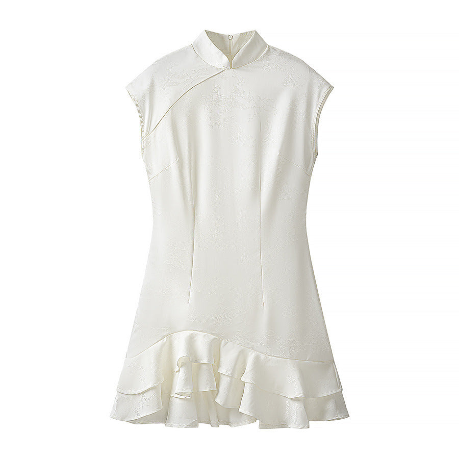 Commuting style elegant irregular ruffled dress