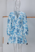 Lace lace V-neck printed long sleeved dress