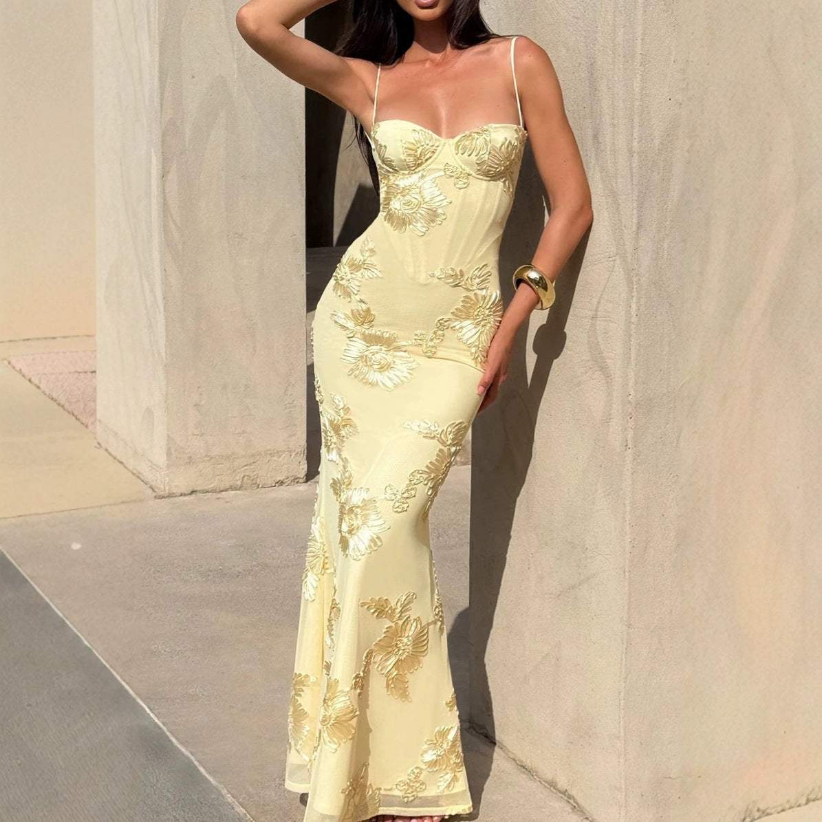Fleur floral-appliqué evening midi dress for women
