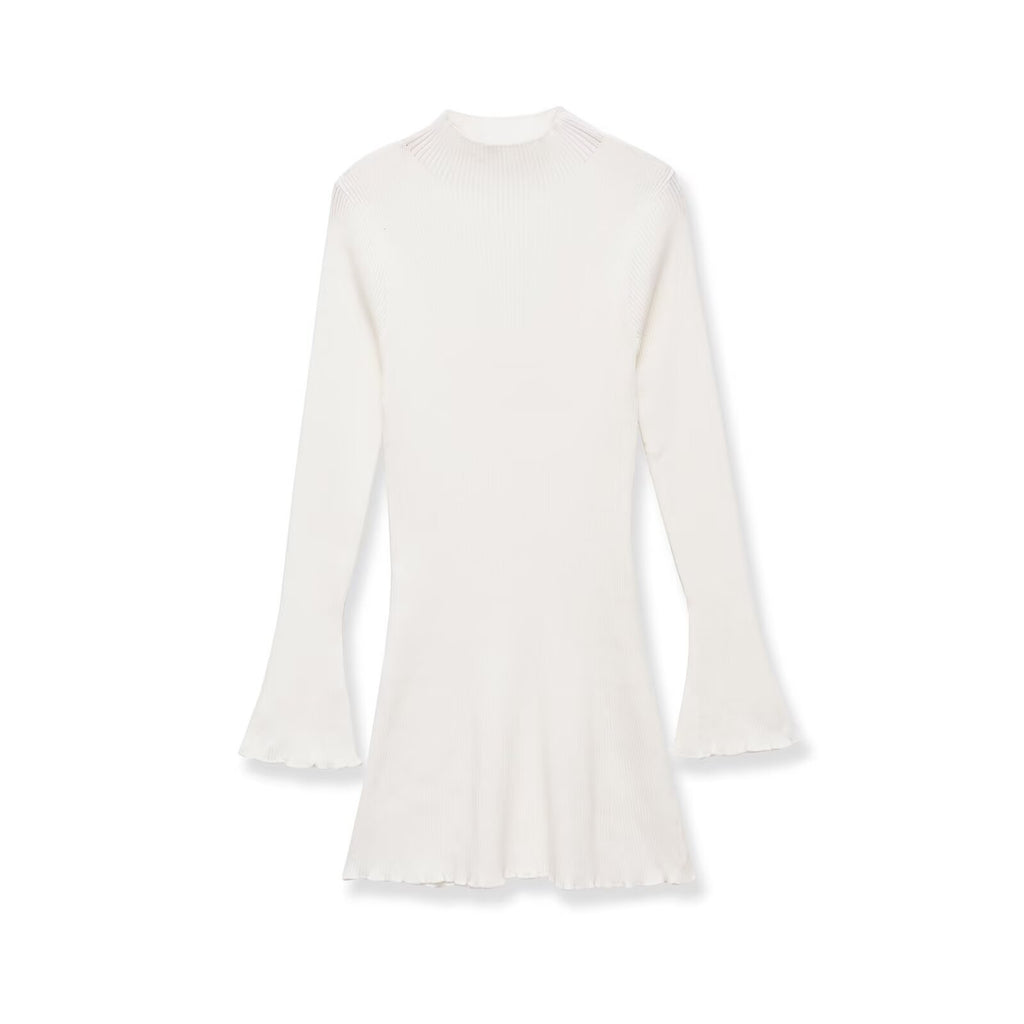 Long sleeved high neck wavy ribbed knitted dress