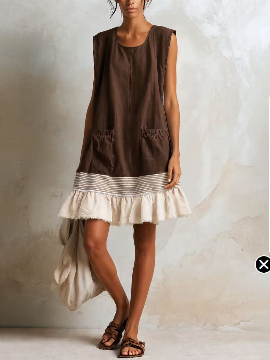 Elegant U-Neck Fitted Ruffle Dress for Women Long Dress with Vacation Vibes