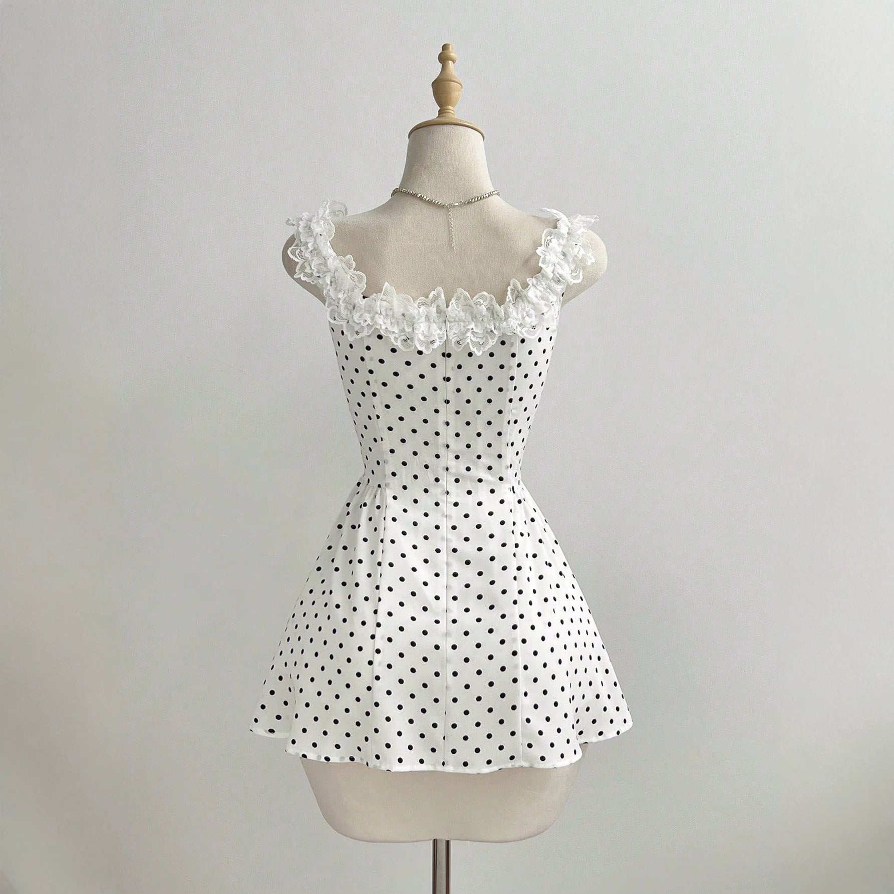 Lace lace bow polka dot A-line dress