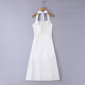 Light mature style elegant hanging neck mid length dress