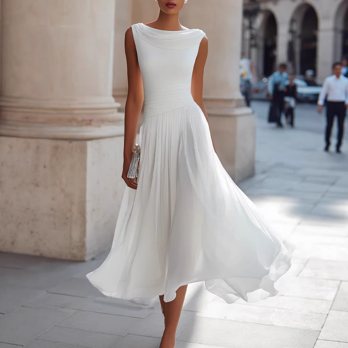 Estelle chiffon boat-neck midi dress for women