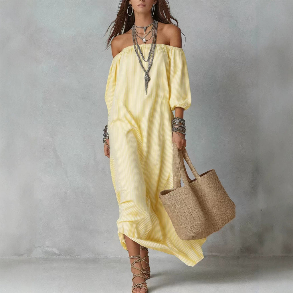 Elegant Striped Off-Shoulder Loose Vacation Fashion Dress for Women