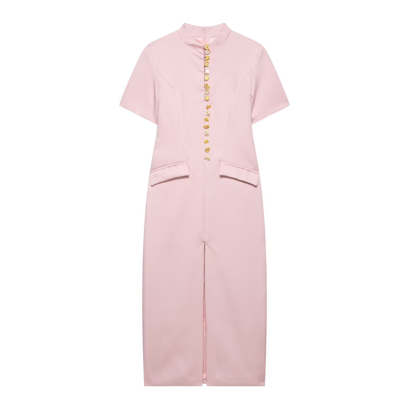 Commuting style elegant metal buckle slit long skirt