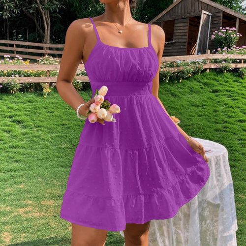 Clothing  Swiss Dot Print Strap Dress for Women Summer Casual Fit Bodycon Mini Dress