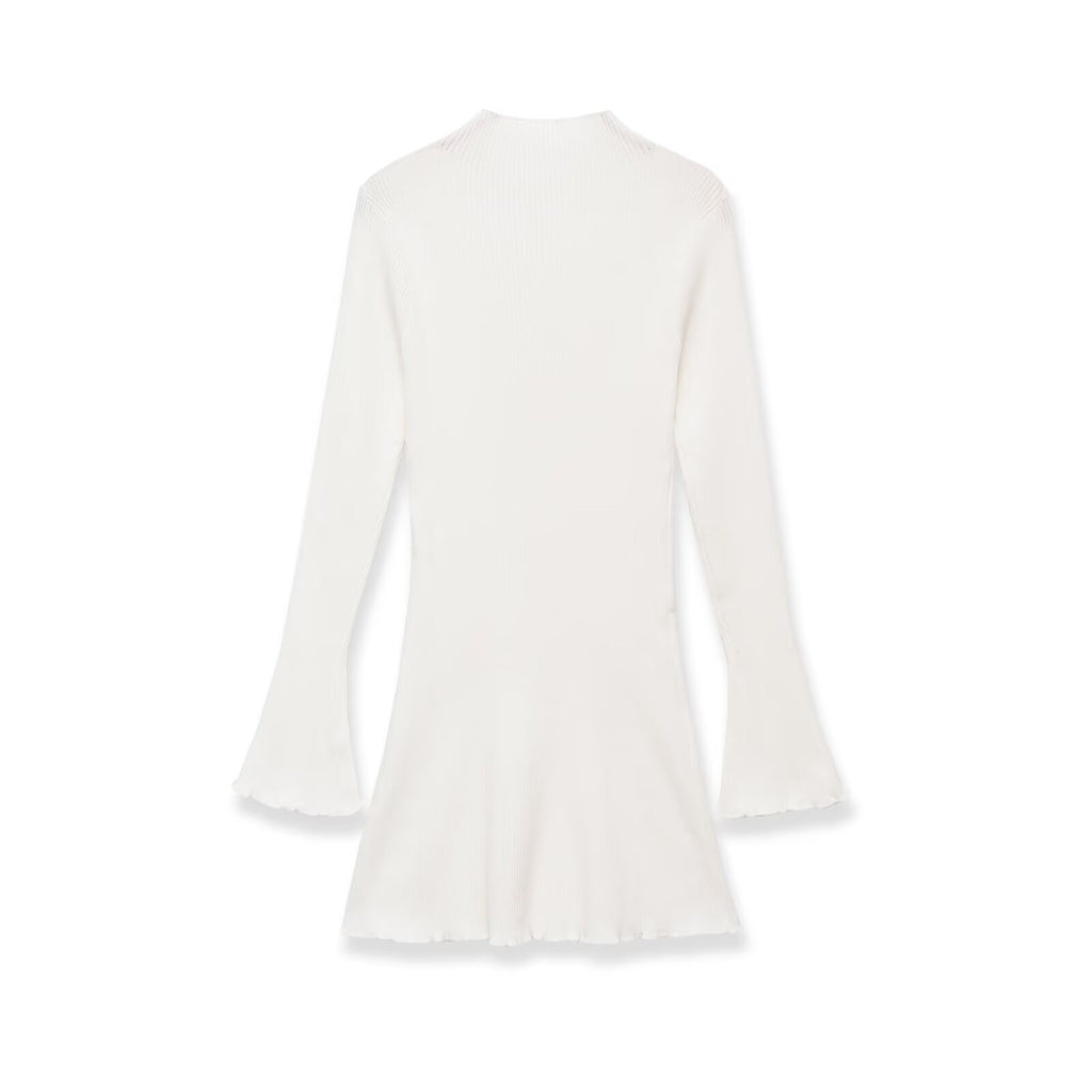 Long sleeved high neck wavy ribbed knitted dress