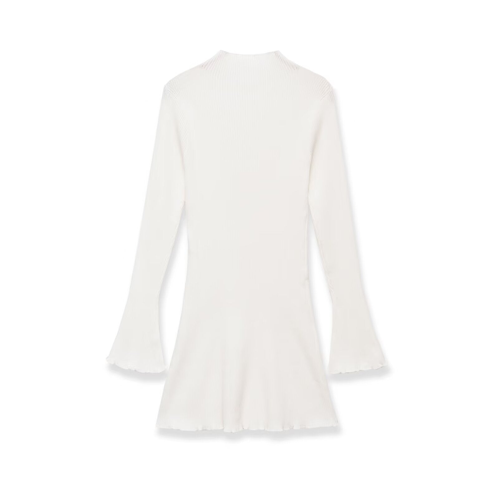 Long sleeved high neck wavy ribbed knitted dress