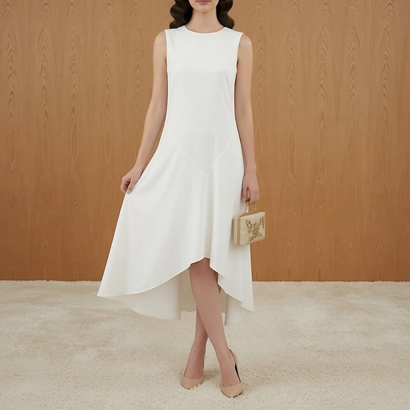 Spring New Women's Dress Dress Lazy Style Solid Color Round Neck Sleeveless Irregular Dress