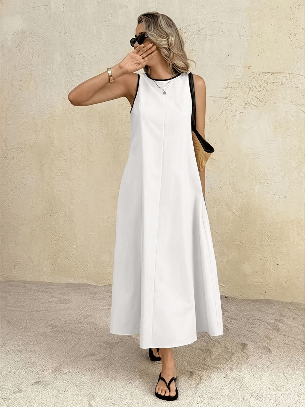 New popular solid color summer new vest long dress