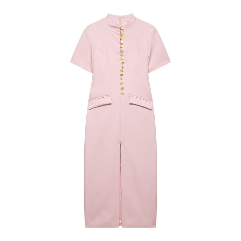 Commuting style elegant metal buckle slit long skirt