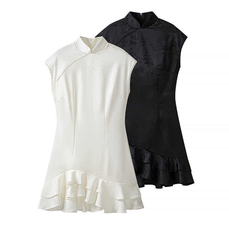 Commuting style elegant irregular ruffled dress