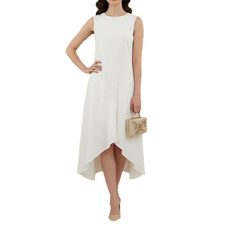 Spring New Women's Dress Dress Lazy Style Solid Color Round Neck Sleeveless Irregular Dress