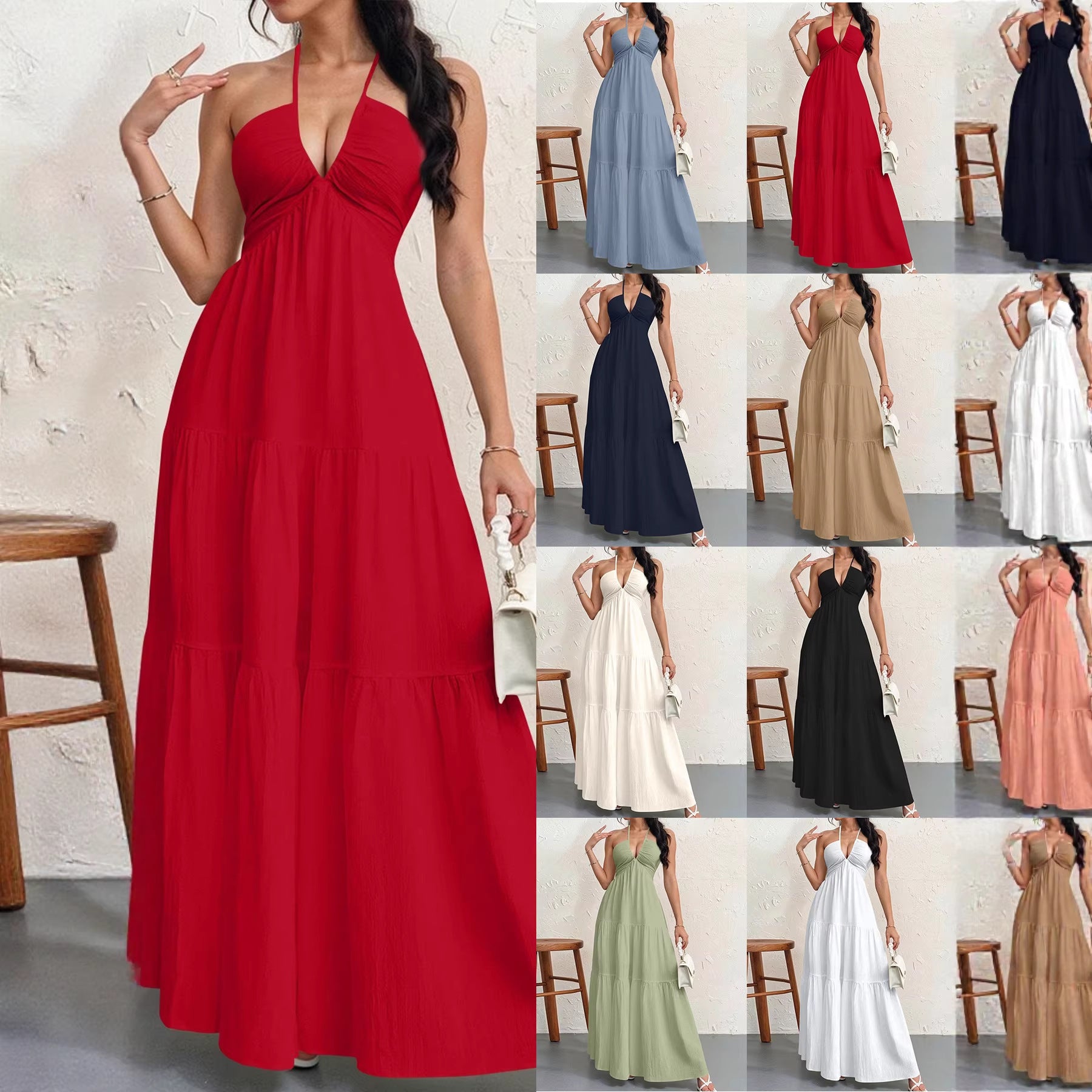 Marisol pleated halter maxi dress for women